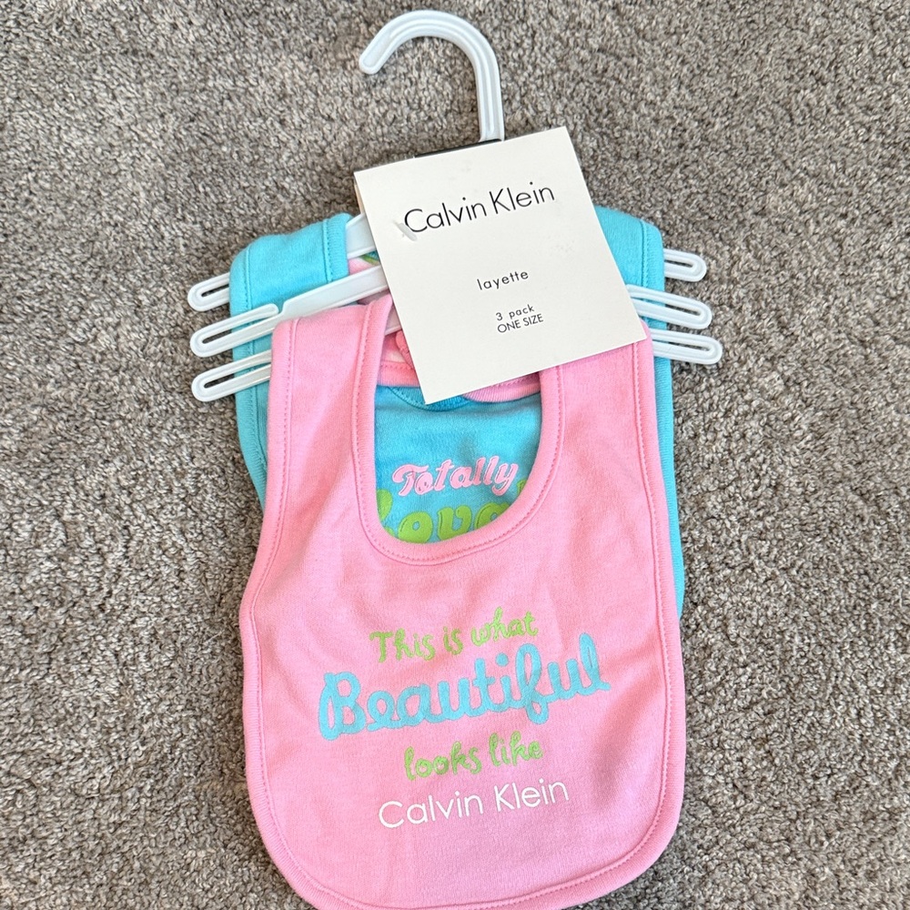 Calvin Klein Pink and Aqua Baby Bib Set